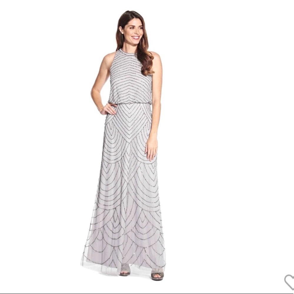 ADRIANNA PAPELL BEADED BLOUSON DRESS